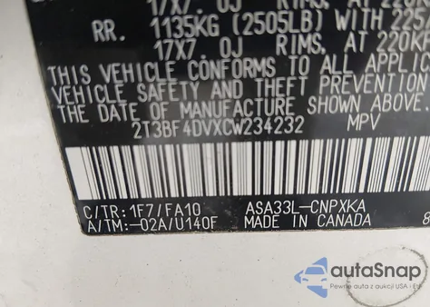 2012 Toyota Rav4 z USA, uszkodzony, nr VIN 2T3BF4DVXCW234232